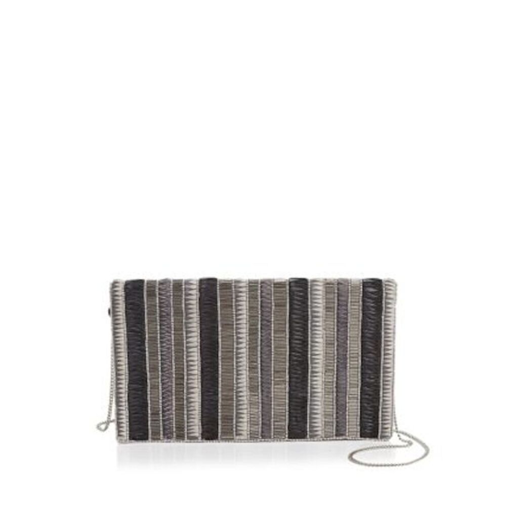 NWT From St. Xavier Women's Silver Printed Chain Strap Clutch Handbag Purse